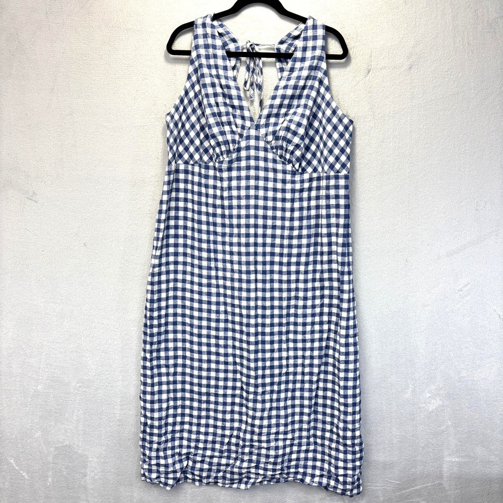 Old Navy Gingham Midi Sundress Womens 2X Blue Babydoll Linen Blend Smocked